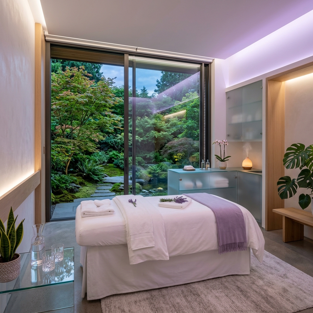 Serene treatment bed with soft lighting